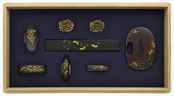 揃金具：東明：鍔、小柄、縁頭、目貫、裏瓦、栗形（重要等装具 第65回