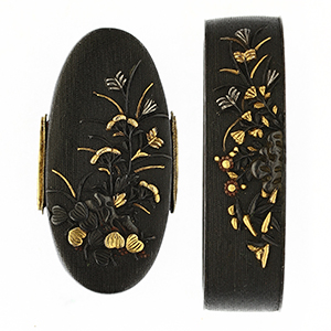 海】江戸明治期 日本刀装具 金象嵌 縁頭 4点(1点在