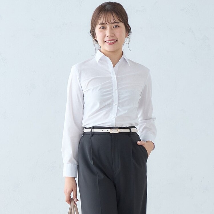 形態安定 スキッパーギャザーシャツ ラベンダーストライプ【AOKI公式通販】