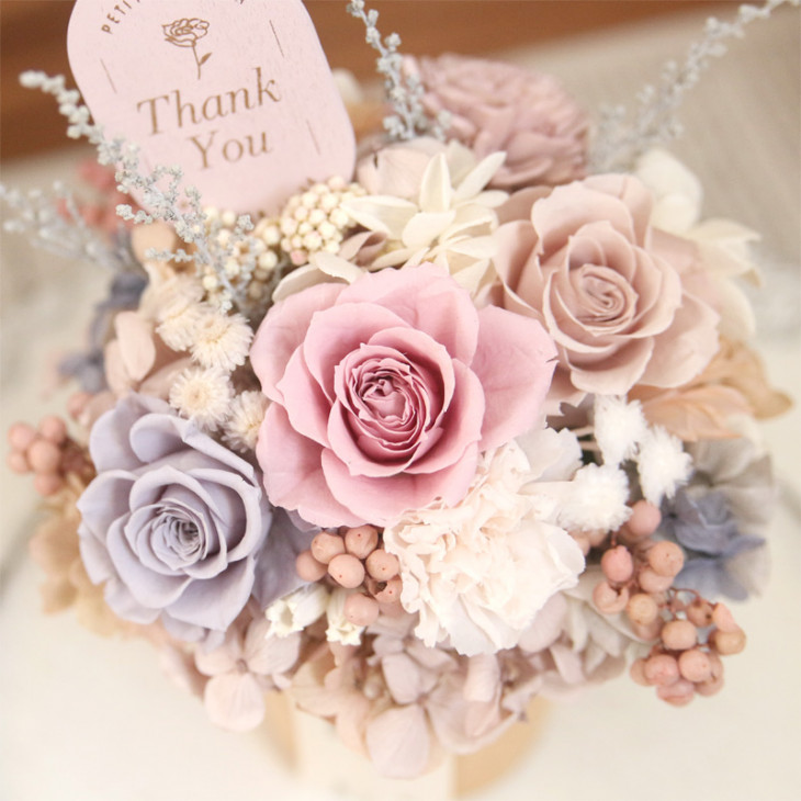 完成品 プリザーブドフラワー くすみカラー アレンジメント （ピンク