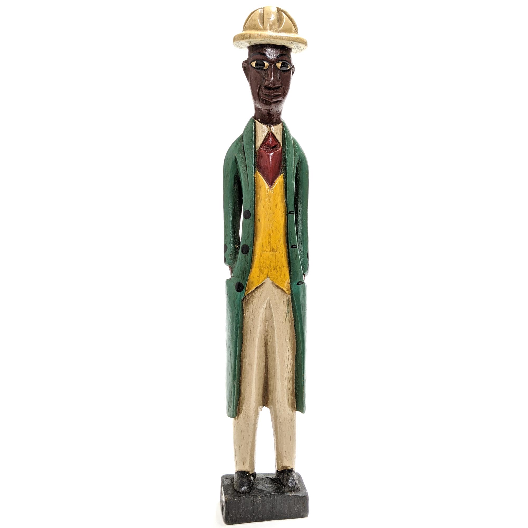 コロン人形 29cm 緑コートのビジネスマン アフリカ インテリア 彫刻