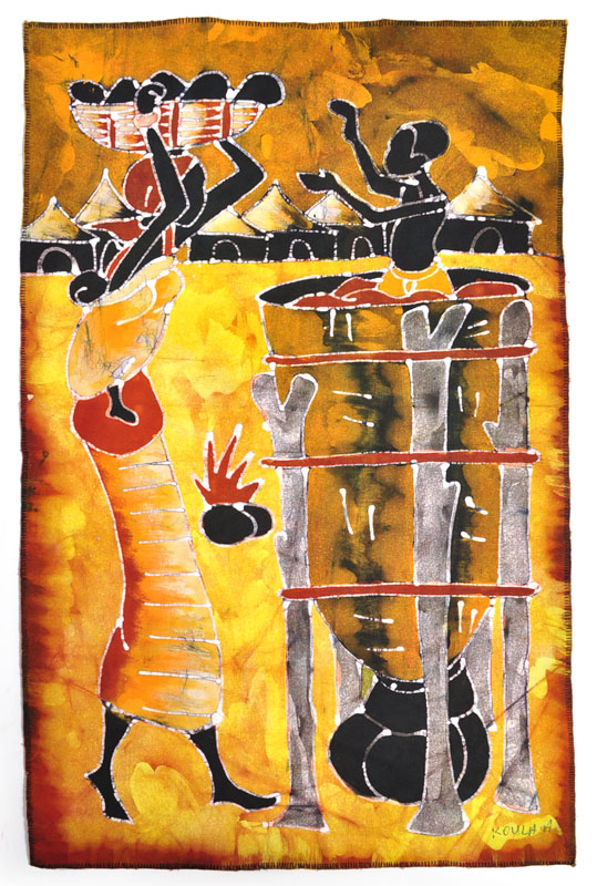 アフリカ バティック 絵画 【インテリア ファブリック ろうけつ染め