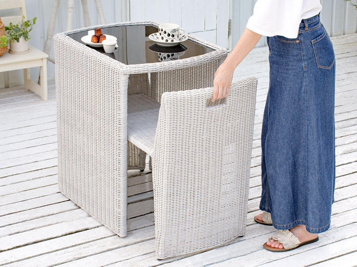 ラタン調コンパクトテーブルセット noon(ヌーン)「平編みタイプ