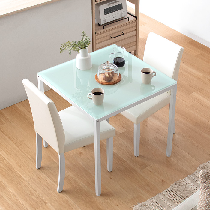 2人用 ガラストップダイニング3点セット【スリムチェアタイプ】 | 家具