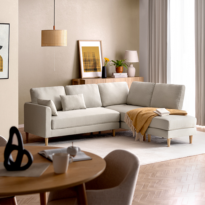 3人掛けカウチソファ オットマン付き レイアウト自由 ポケットコイル