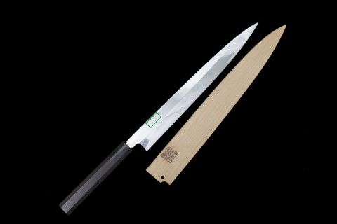 柳刃包丁 水焼本焼 尺 青一鋼 平鏡面 黒檀柄 白鞘・箱付 KN02-A9987