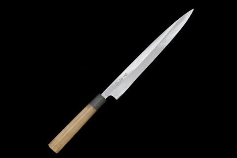 仙 刻印 柳刃包丁 尺一 本焼 鏡面 白水牛朴八角柄 O847-2L3A | 長寿