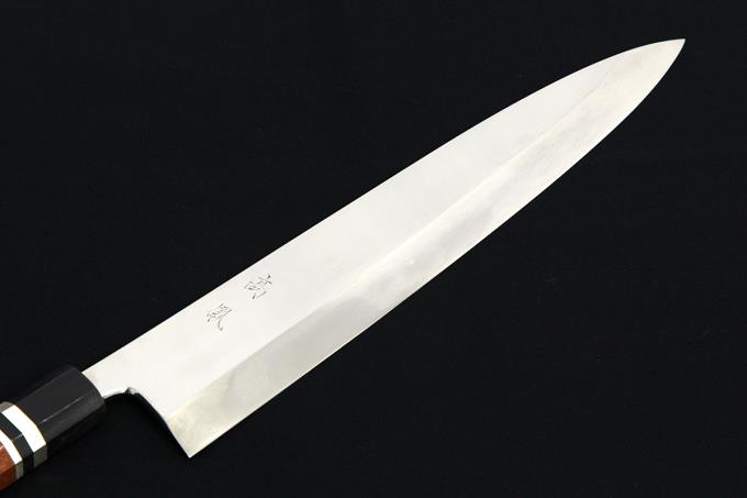 鈴木商事 身卸出刃包丁 一尺半 316mm 本焼 平鏡面 上下水牛 銀三本巻