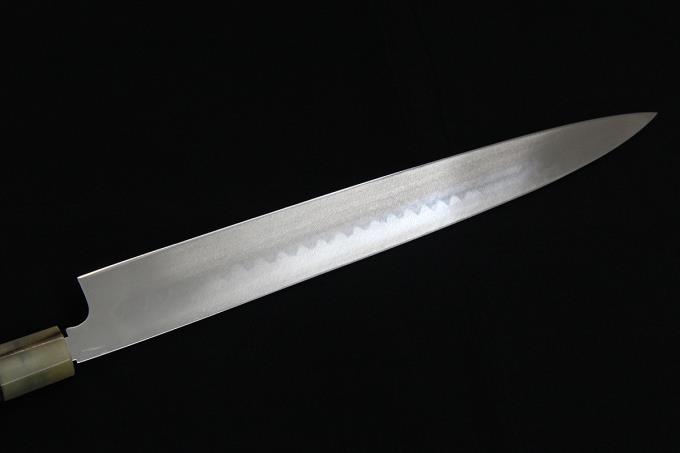 本家 柳刃包丁 尺一 334mm 本焼 両鏡面 白水牛紫檀八角柄 白鞘付 O673