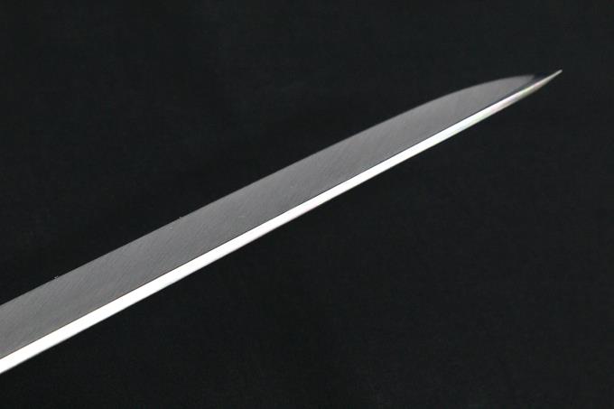 先丸蛸引包丁 尺 309mm 水本焼 白一鋼 平鏡面 水牛銀巻黒檀八角柄 O493
