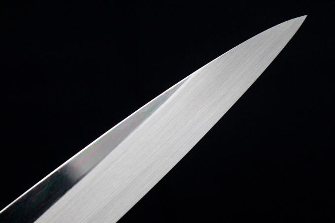 玄海正國 柳刃包丁 尺 本焼 平鏡面 水牛黒檀八角柄 梅彫刻入黒檀鞘 切