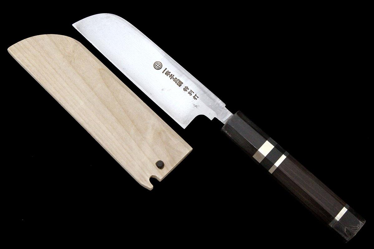 むきもの包丁 霞 四寸 黒檀柄 鞘付 KN02-A11122-2L3D | 一竿子忠綱