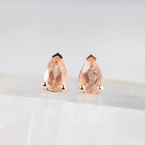The Peachy-Pink Sunstone Stud Earrings | Yellow, Rose or White