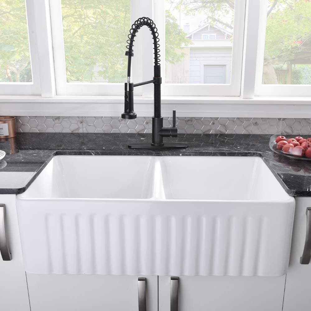 Aquacubic 33 英寸大号Firecaly 双槽UPC 白色陶瓷厨房面盆水槽- Aquacubic