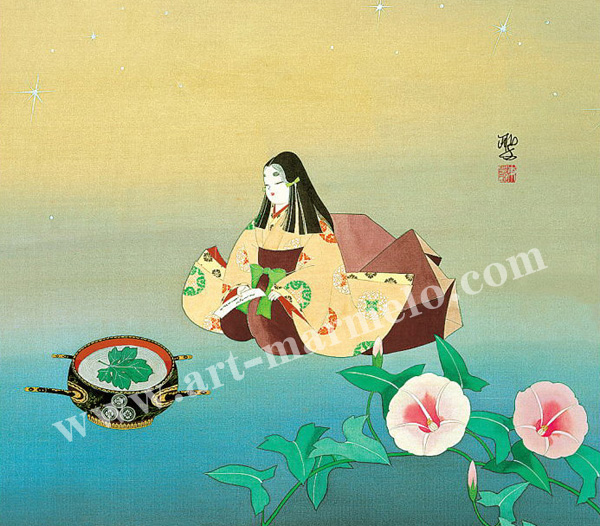 東聖観「雲居雁(くもいのかり)」 源氏物語の色紙アートプリントの額装