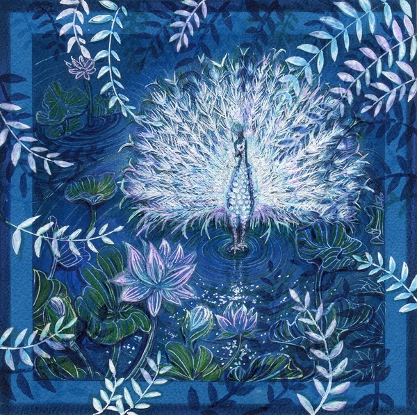 蓮と白孔雀」 by RAKKO(楽己)｜Artmeter｜暮らしを彩るアートが