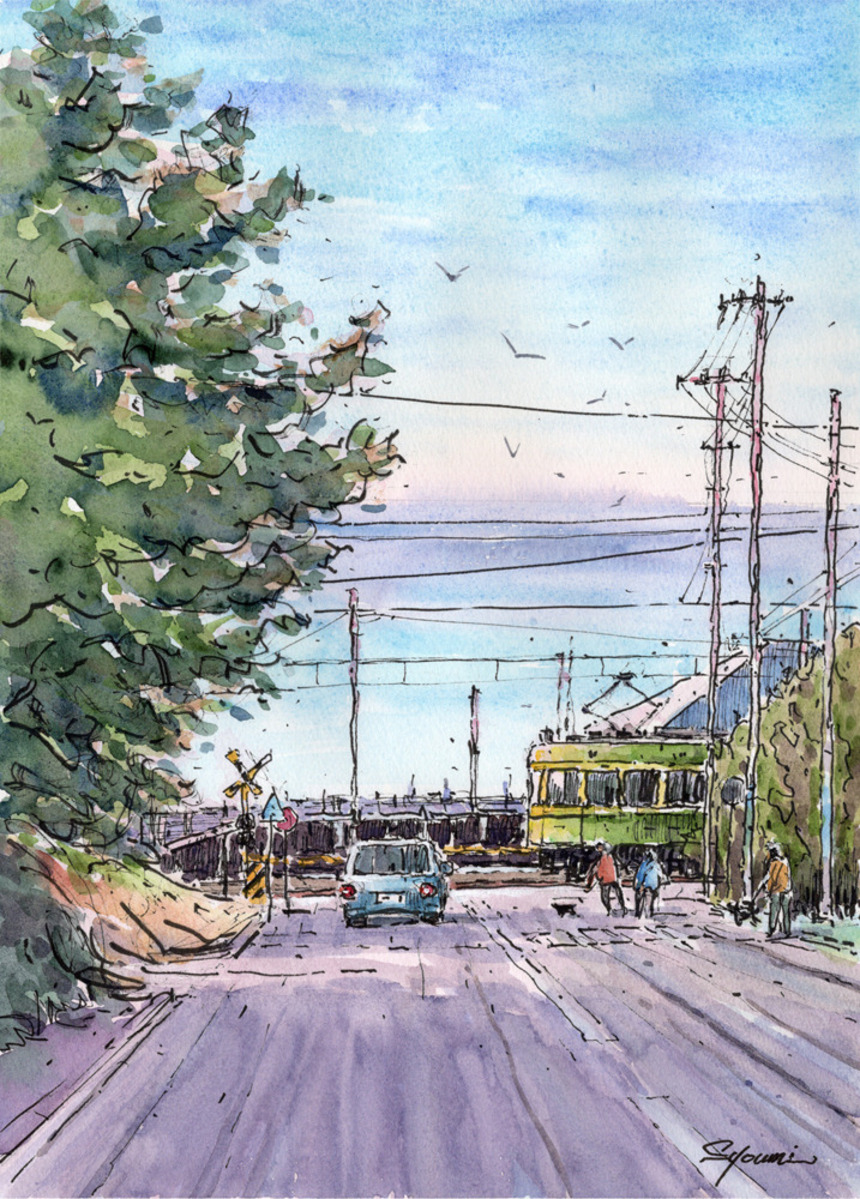 水彩画原画 朝焼けの江の島 #603」 by syoumei｜Artmeter｜暮らしを