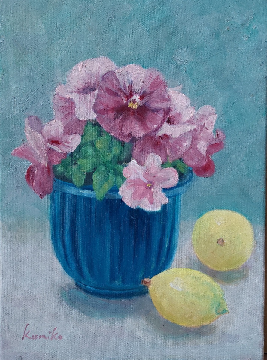 花瓶の花とフルーツ」 by Urara｜Artmeter｜暮らしを彩るアートが