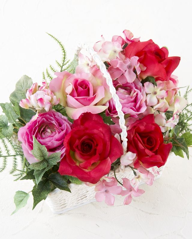 造花・アーティフィシャルフラワー・バスケットアレンジメント】ローズ