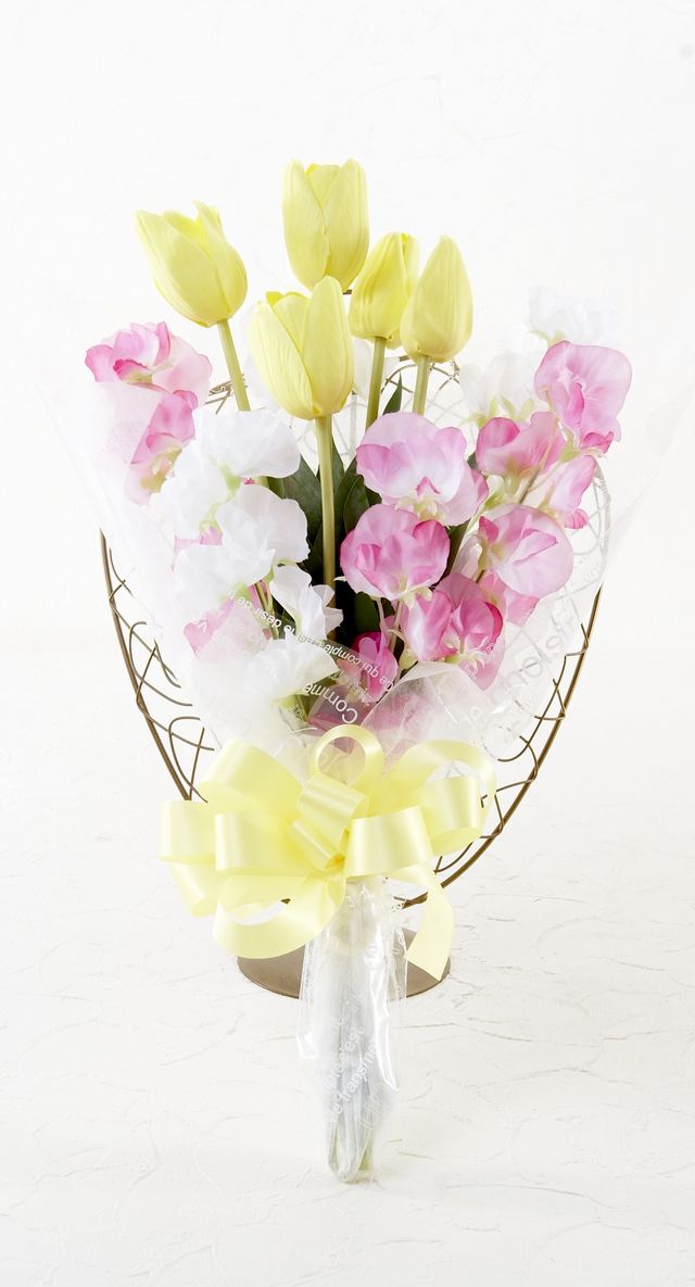 贈答・贈呈用・ギフトの造花花束】スイートピーとチューリップの花束