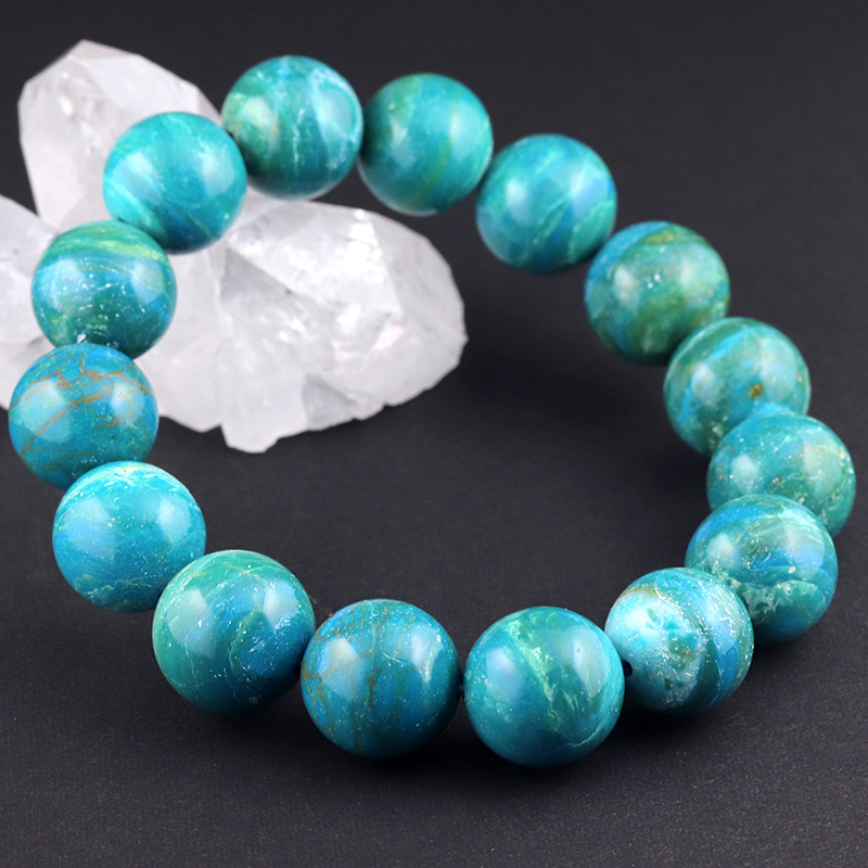 特選品】ペルー産ブルーオパール13〜15mmブレスレット(UI-110)-015水晶