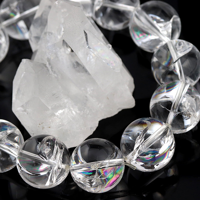 レインボー水晶（アイリスクォーツ）18mmブレスレット-004水晶