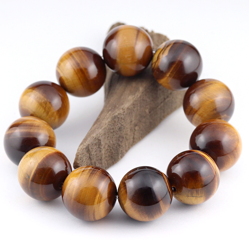 タイガーアイ18〜18.5mmブレスレット-016水晶クラスター、天然石ビーズ