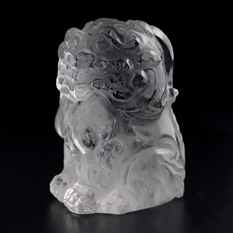 水晶彫り物貔貅（ひきゅう）-083水晶クラスター、天然石ビーズのアート