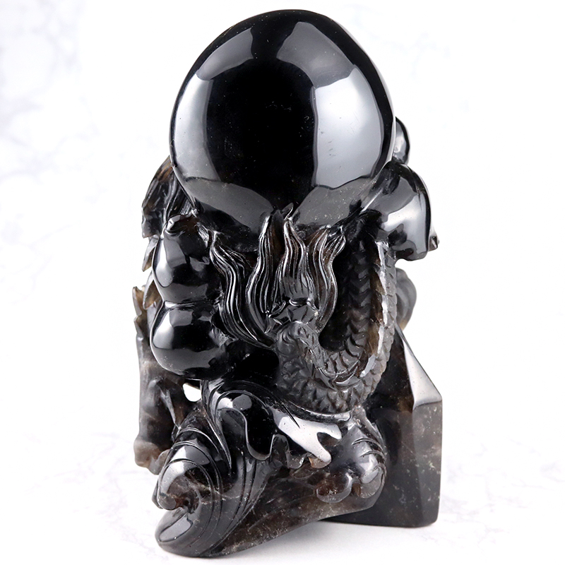 特選品】黒水晶彫り物（龍）SA（箱・台座付き）-001水晶クラスター