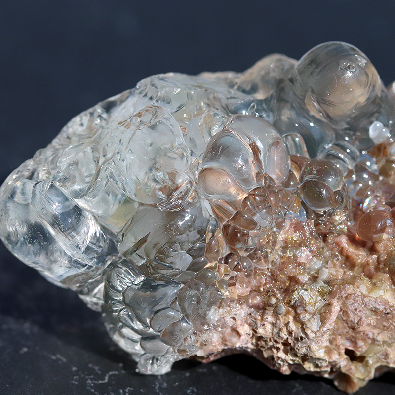 蛍光鉱物！メキシコ産ハイアライトオパール原石-004水晶クラスター