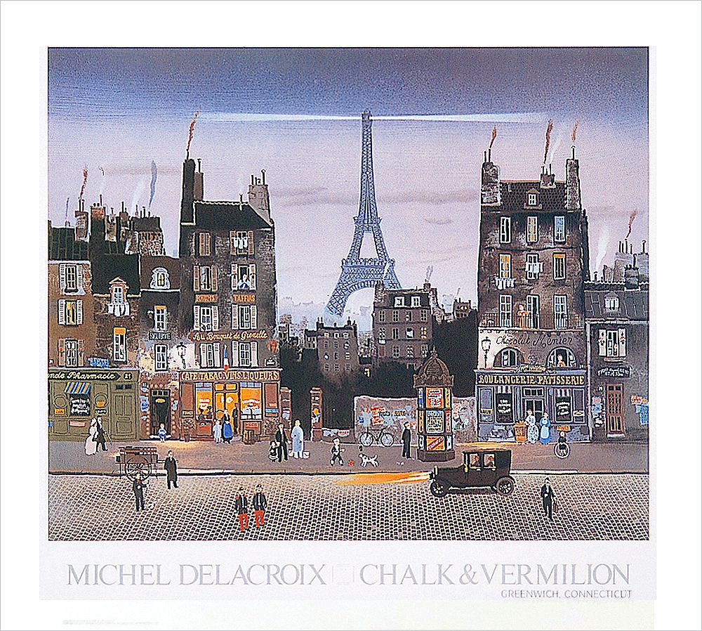 ミッシェル・ドラクロワ ポスター 夕方の曇った空のエッフェル塔 A2447