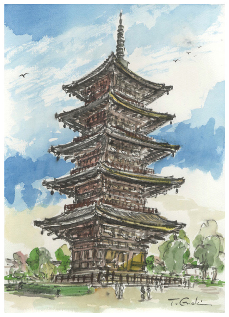 榎木孝明 絵画 (版画/ジクレー) 見上げるばかりの/京都・東寺・五重塔