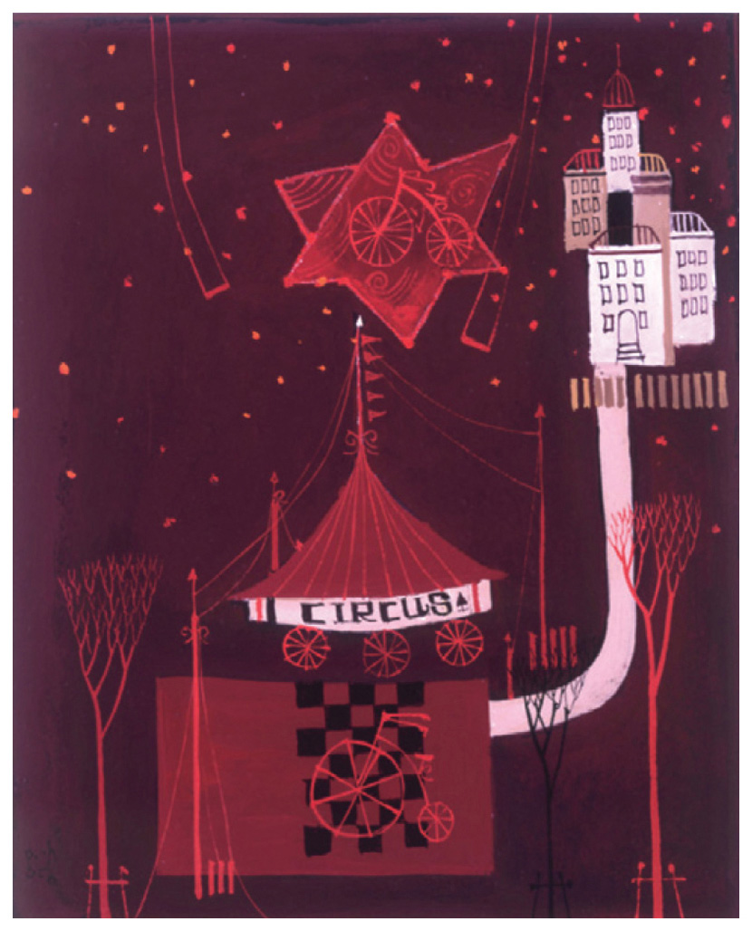 早川義孝 絵画(ダイヤモンド・スクリーニング) サーカス小屋と赤い星