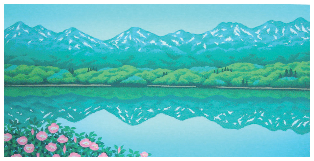 国武久巳 絵画(版画/シルクスクリーン) 知床五湖とハマナス 4146