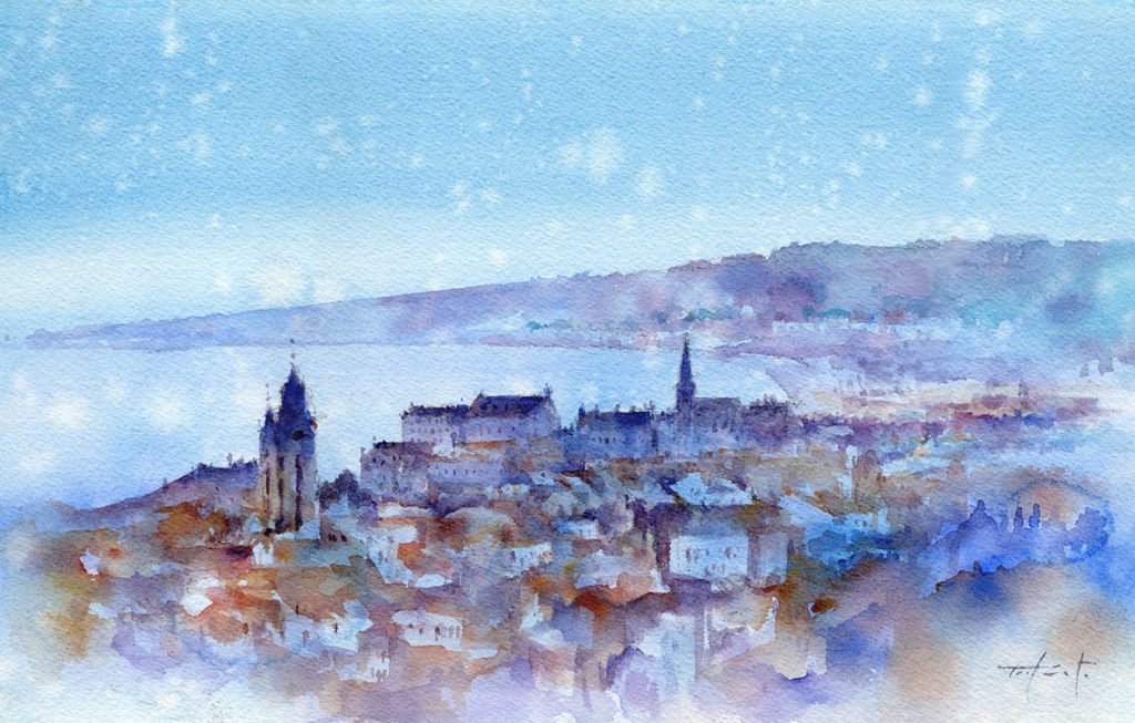 ニースの丘へ 透明水彩