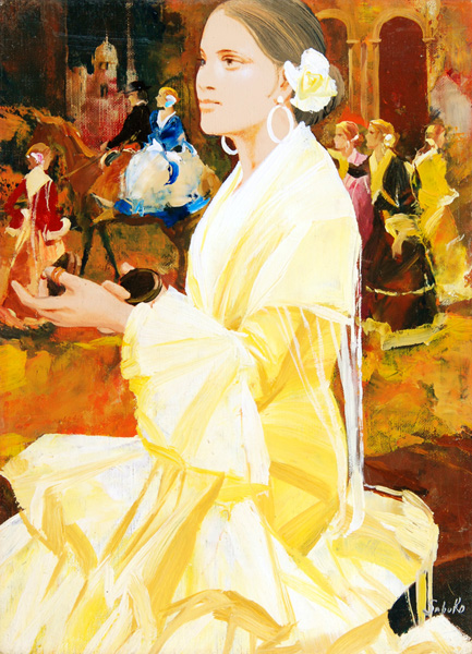 斎藤三郎 「カスタネットを持つ娘」 油彩4号｜【Arts Ship】のむら画廊