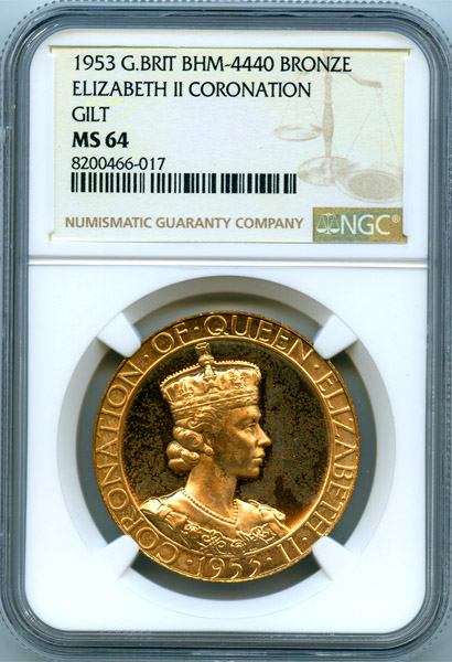 イギリス エリザベス2世戴冠記念 1953年 ギルトブロンズメダル NGC