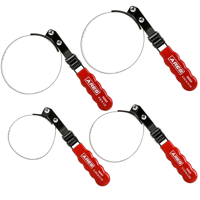 ARES 56065 - 4-Piece Swivel Oil Filter Wrench Set with Storage
