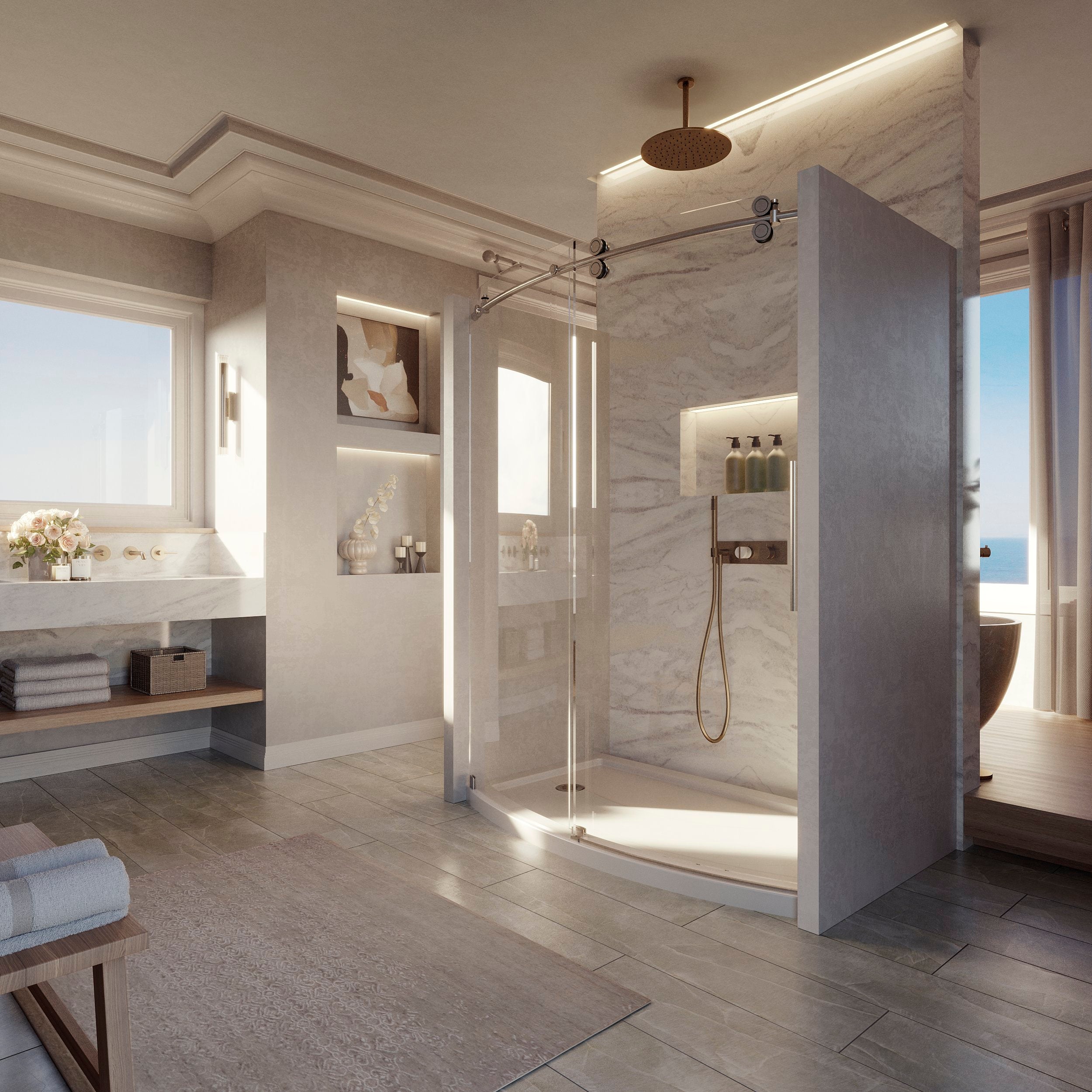 Aquadica 38 in. W x 38 in. D x 72 in. H Frameless Corner Hinged