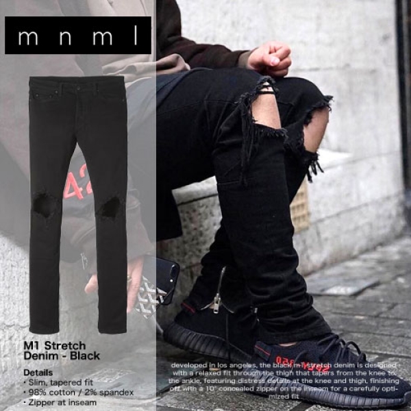 M1 STRETCH DENIM BLACK デニムパンツ|mnml|ストリートファッション