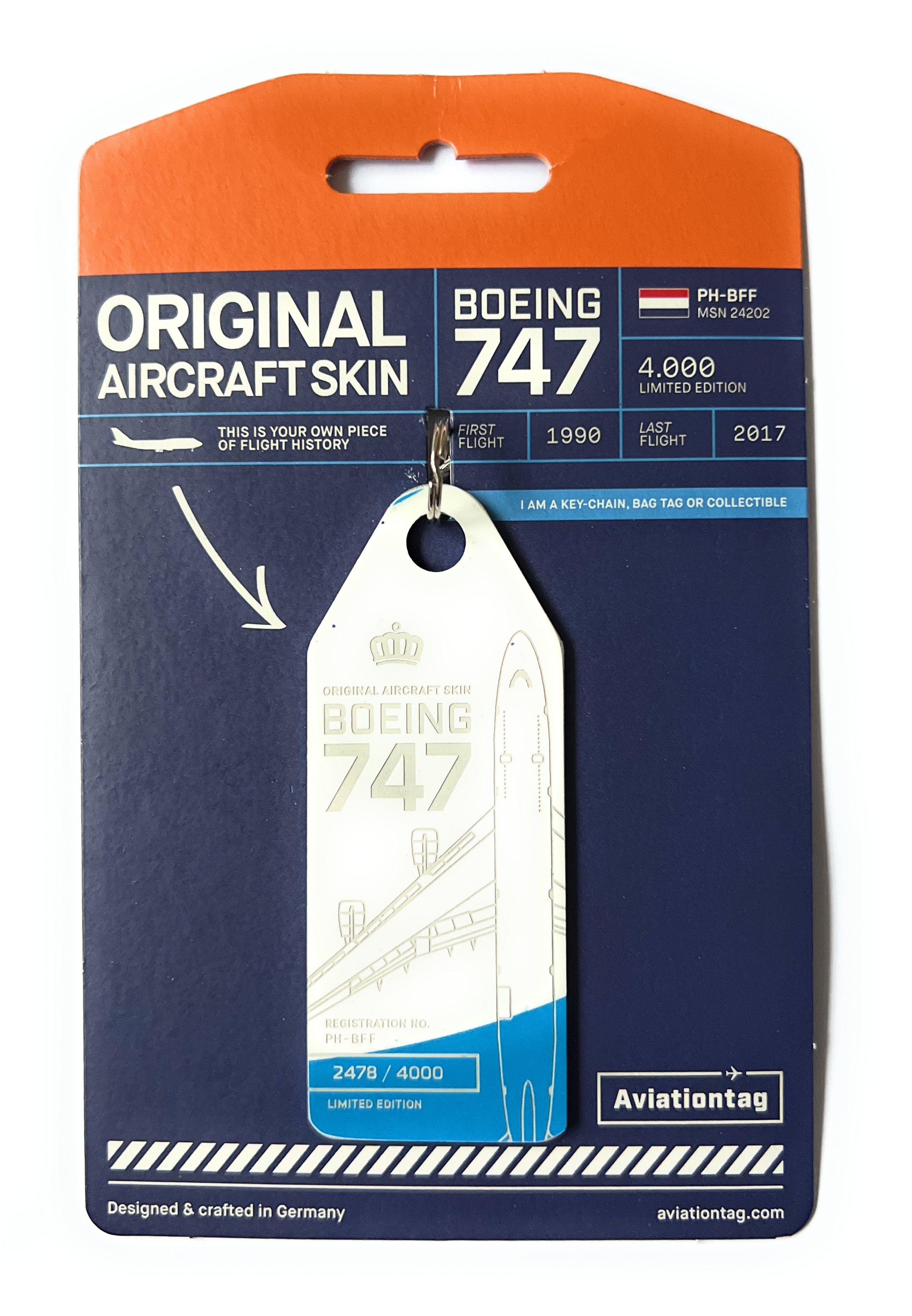 Aviationtag Boeing B747 White / Blue Aircraft Skin Tag (PH-BFR)
