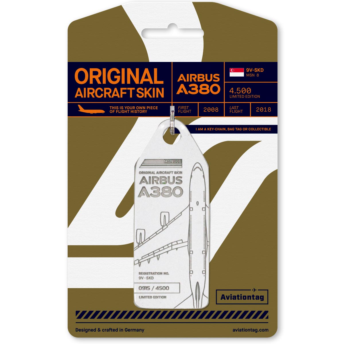 Aviationtag A380 White Aircraft Skin Tag - Singapore Airlines 9V-SKE