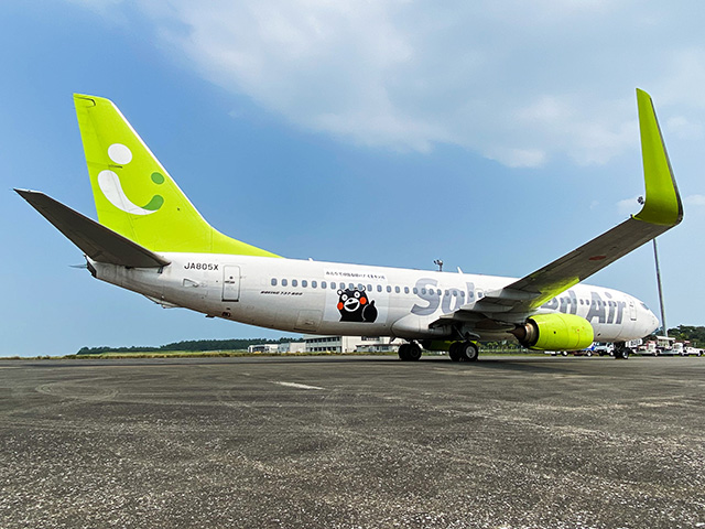 ソラシド、くまモンで復興支援 7月豪雨、デカール機就航