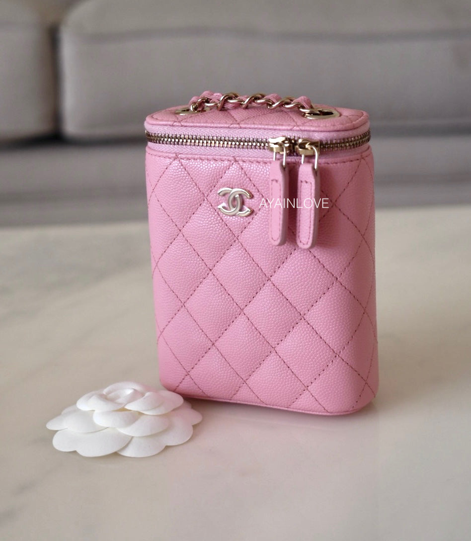 CHANEL 22C Sakura Pink Caviar Vertical Vanity on Chain Light Gold