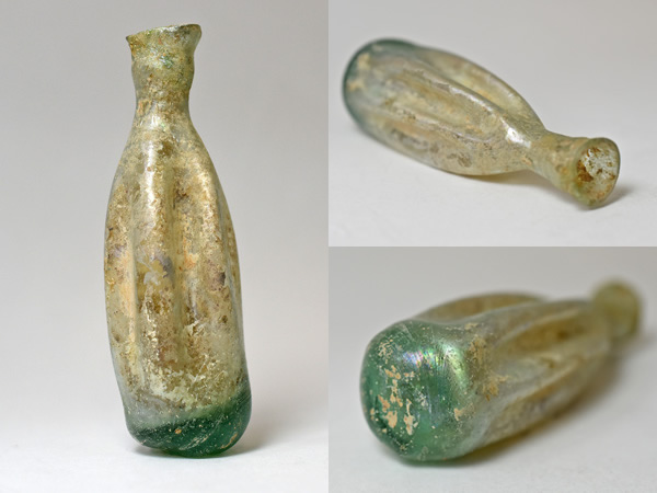 2201】古代ローマングラス波のような筋入銀化小瓶 ボトル【とんぼ玉