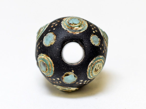 2312】中国戦国とんぼ玉 重ね水色多眼貼付大玉,アンティークビーズ