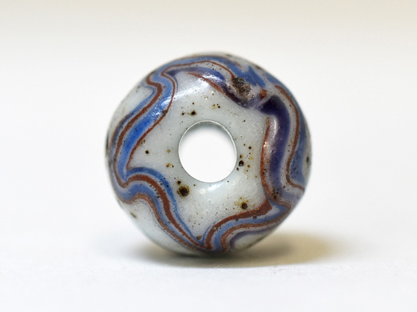 2507】江戸とんぼ玉 2本の波線紋様中玉14,とんぼ玉,アンティークビーズ