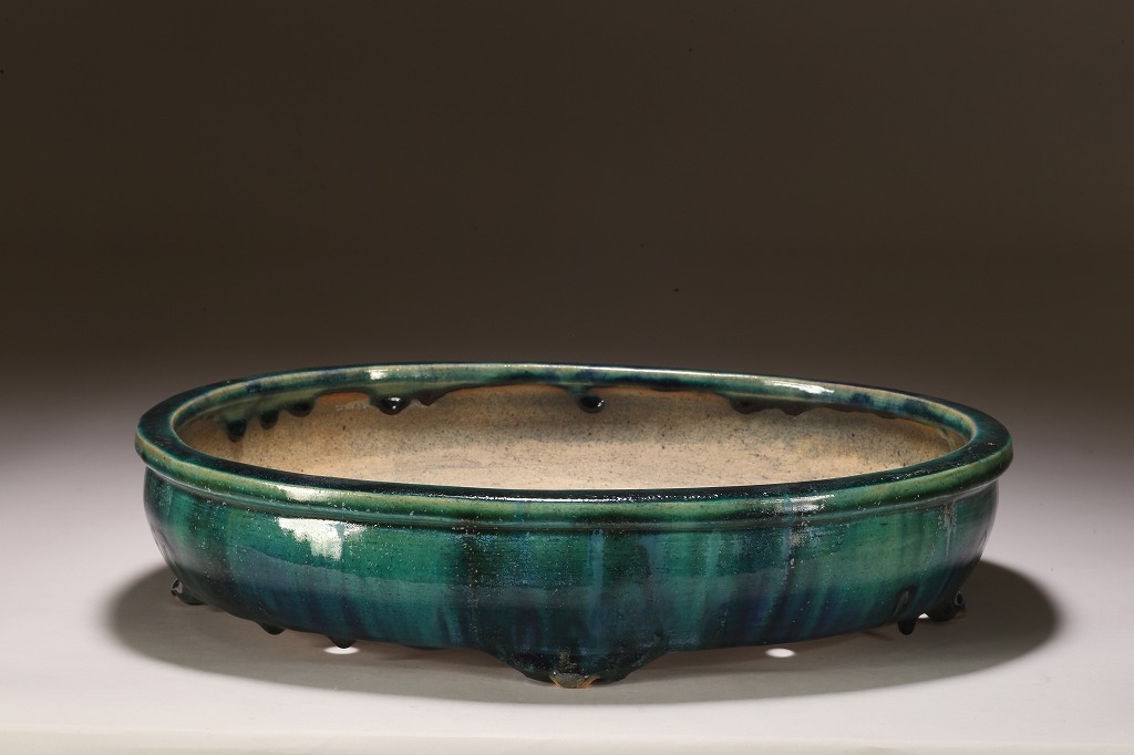 福田茂作 緑釉窯変袋式楕円 | 雨竹亭オンラインショップ