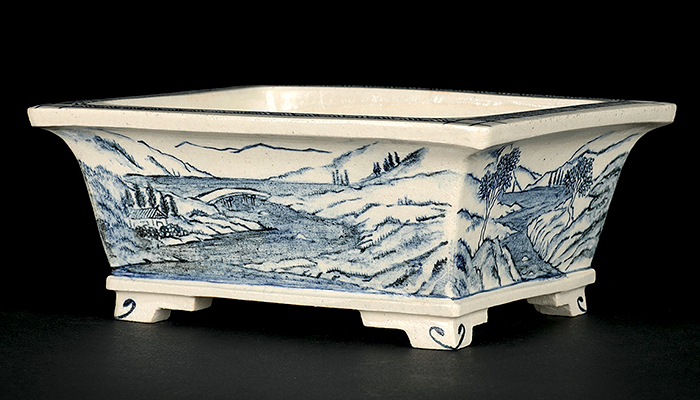 高山染付山水図長方鉢 | 盆栽、盆栽書籍、盆栽鉢の通販│近代出版