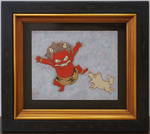 瀧下和之「桃太郎図 イヌと赤鬼」の買取実績｜奈良県奈良市 日本画